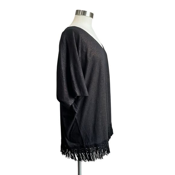 White House Black Market Black & Gold Fringe Boho V Neck Blouse NWT Sz L/XL - Picture 2 of 8
